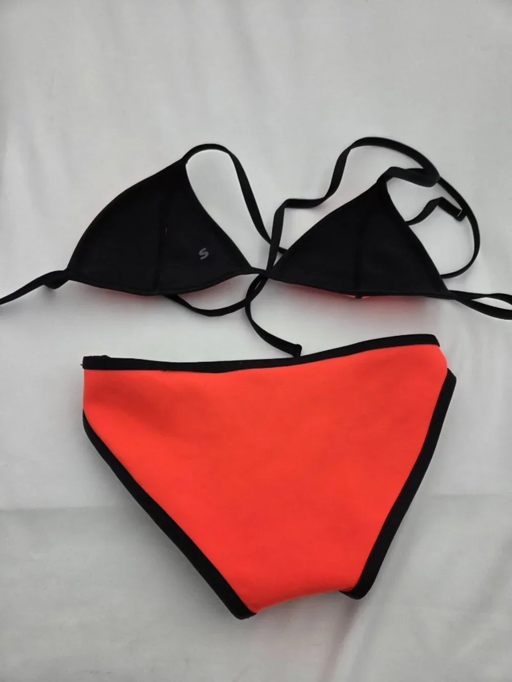 Neon Orange Neoprene Triangle Bikini Set Small